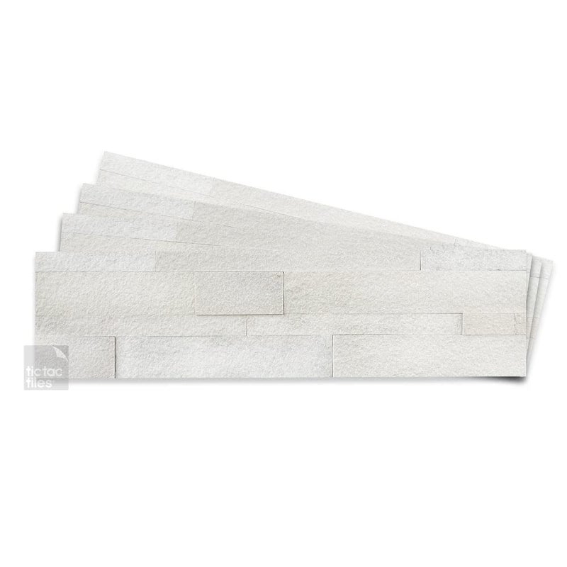 Tic Tac Tiles 4-Sheets Peel and Stick Self Adhesive Stick On Kitchen Backsplash Bathroom 3D Stone Tiles (Natural White) - Image 1